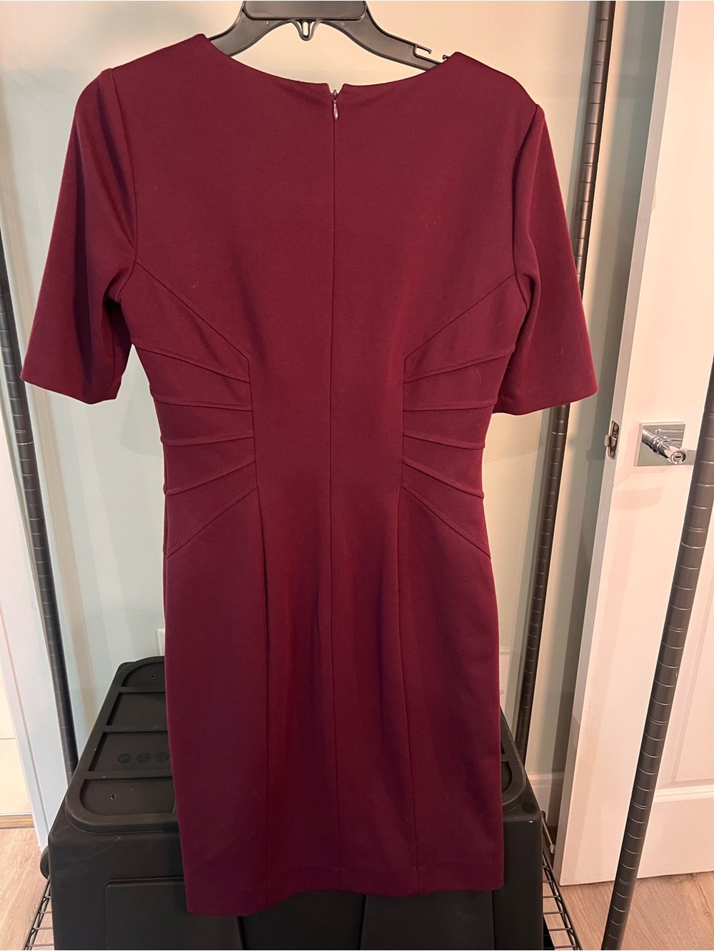 Alex Marie Burgundy Midi Dress with Sculpted Side Panels